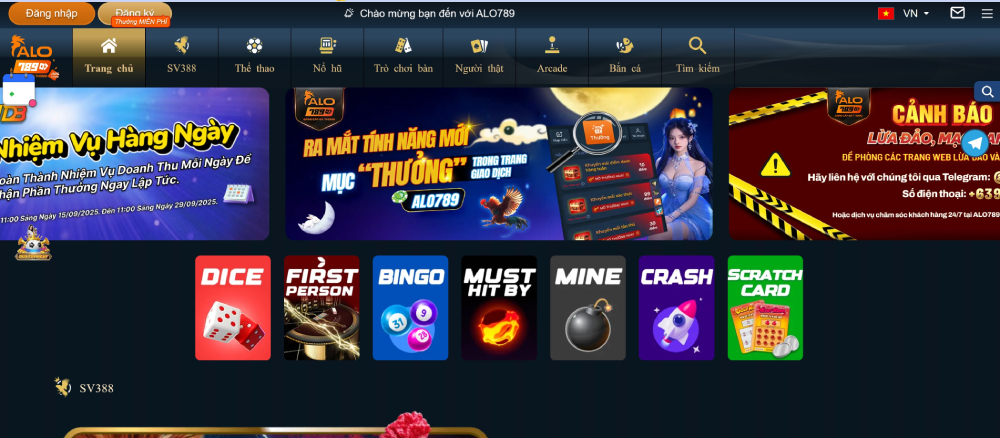 Giao diện Alo789 nổi bật với các hình ảnh bắt mắt