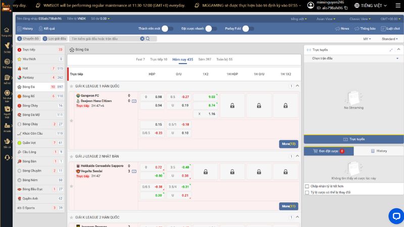Bảng kèo cá cược tại nhà cái Alo789